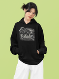 "Pahadi Gothic unisex hoodie with bold Gothic typography, blending traditional Pahadi culture with a modern edge, designed in a cozy black cotton fabric."